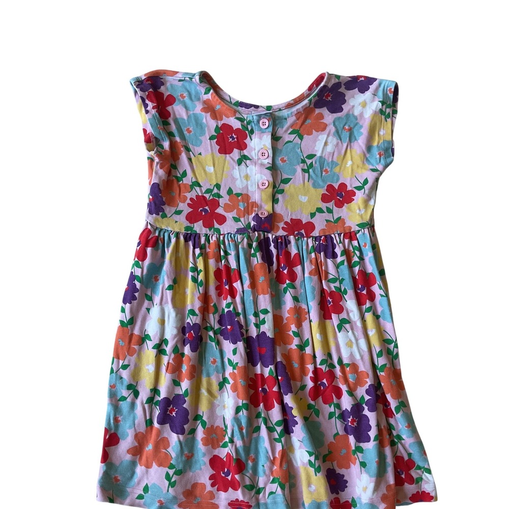 Hanna Andersson Girls Floral Cotton Knit Dress Pink Multi Short Sleeve 120cm 6-7